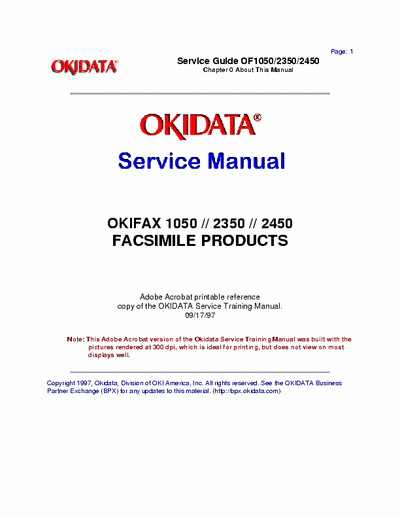 Oki OKIFAX 1050 OKIFAX 1050 // 2350 // 2450
FACSIMILE PRODUCTSService Manual